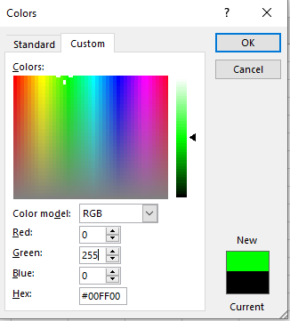 Excel color palette